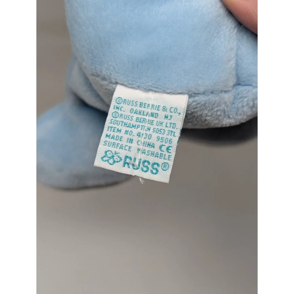 RUSS Blue Plush Teddy Bear Thermal‎ Waffle Feet Ears Rattle Bow Baby Lovey Y2K